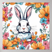 Poster Lapin entouré de fleurs (Devant)