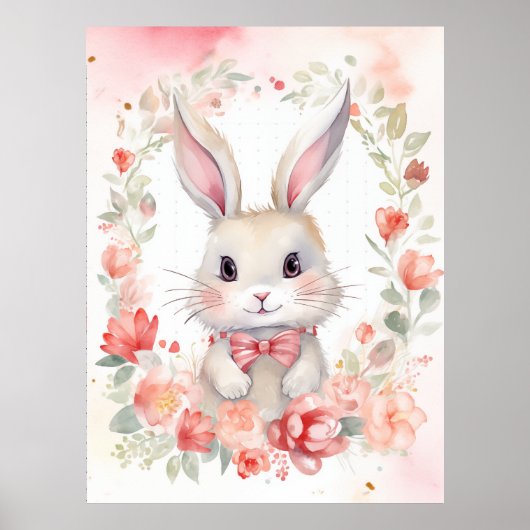 Poster Lapin et fleurs (Devant)