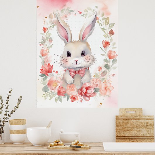Poster Lapin et fleurs (Cuisine)