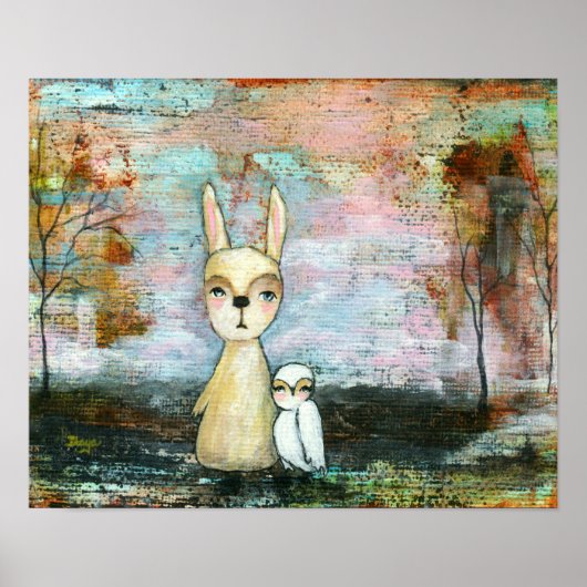 Poster Lapin et Hibou, Animaux de la Forêt Taille Personn (Devant)