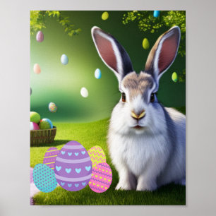 Poster Lapin et oeufs de Pâques