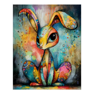 Poster Lapin fantaisiste aux couleurs vives