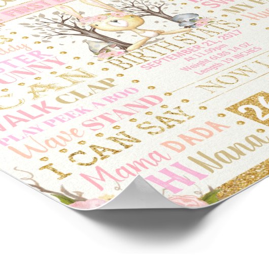 Poster Lapin Floral 1er Anniversaire Jalons Naissance Sta (Coin)