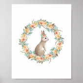 Poster Lapin Floral Aquarelle Lapin Bois Pépinière (Devant)