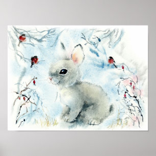 Poster Lapin Fluffy Dans La Neige
