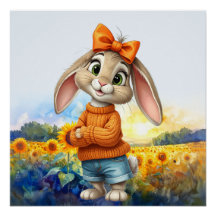 Lapin girly champ de tournesols 