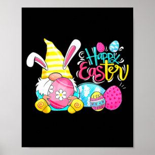 Poster Lapin Gnome Rabbit Oeufs Chasse Joyeux Jour de Pâq