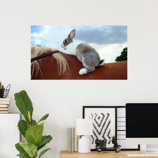 Poster Lapin hollandais à cheval (Bureau à domicile)