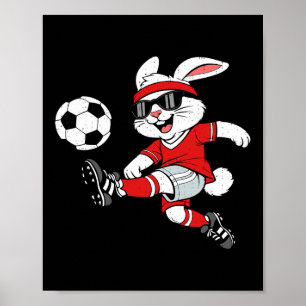 Poster Lapin jouant au football de Pâques heureux Sport H