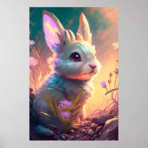 Poster Lapin Lapin Animal Portrait Peinture Faune Art