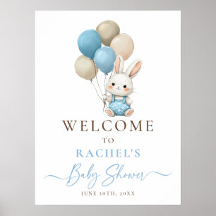 Poster Lapin Lapin Balloon Bleu Bébé Garçon Douche Bienve