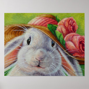 Poster Lapin lapin blanc au printemps Bonnet Art 11x14