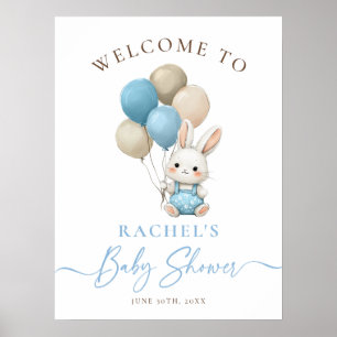 Poster Lapin Lapin Bleu Ballons Baby shower garçon Bienve