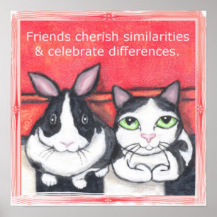 Poster Lapin lapin et Tuxedo amis de chat
