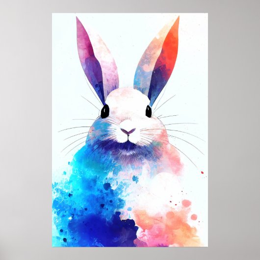 Poster Lapin Lapin Nature Sauvage Couleurs Animales Peint (Devant)