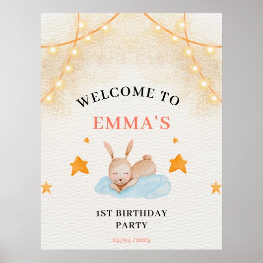 Poster Lapin lapin premier anniversaire, papier d'affiche (Devant)