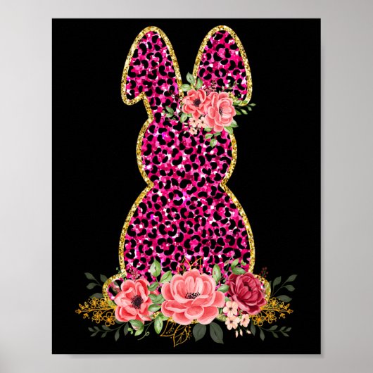 Poster Lapin Lapin Rose Léopard Lapin Joyeux Pâques (Devant)