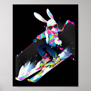 Poster Lapin lapin skieur ski hiver neige 