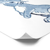 Poster Lapin Mignon Aquarelle Bleue Animaux Nature (Coin)