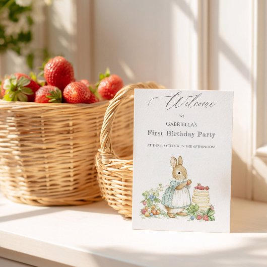 Poster Lapin mignon aux fraises Accueil Anniversaire