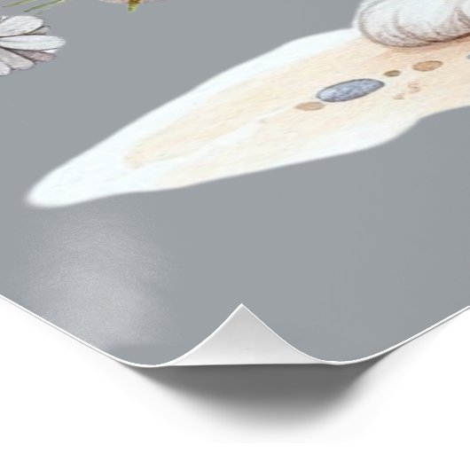 Poster Lapin mignon avec fleurs Art à l'aquarelle (Coin)