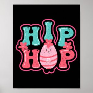 Poster Lapin mignon chasse aux œufs hip hop joyeuses pâqu