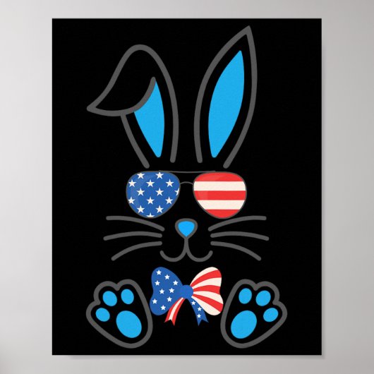 Poster Lapin Mignon Drapeau Usa Lunettes Papillon Joyeuse (Devant)