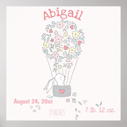 Poster Lapin mignon en ballon d'air Statistiques de naiss (Devant)