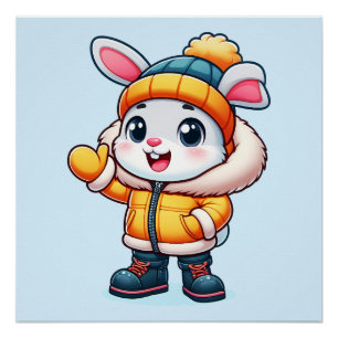 Poster Lapin mignon en hiver