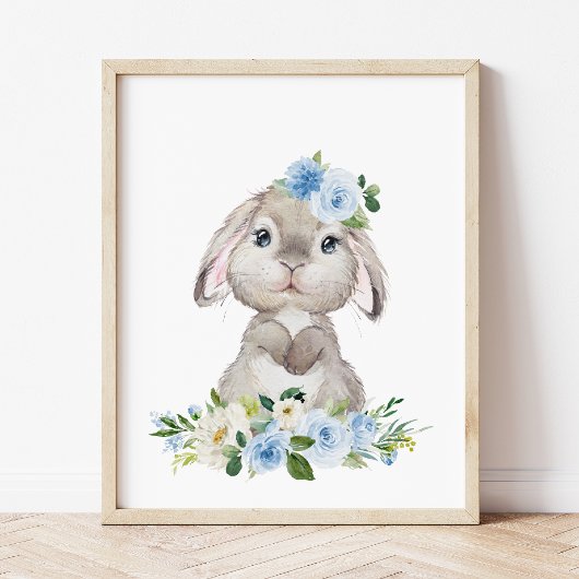 Poster Lapin mignon, Lapin, Fleurs Bleues, Pépinière