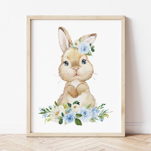 Poster Lapin mignon, Lapin, Fleurs Bleues, Pépinière