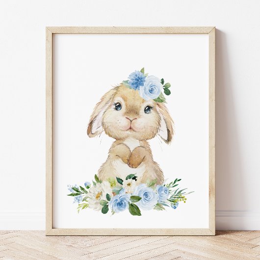 Poster Lapin mignon, Lapin, Fleurs Bleues, Pépinière