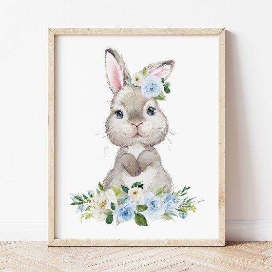 Poster Lapin mignon, Lapin, Fleurs Bleues, Pépinière