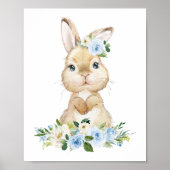 Poster Lapin mignon, Lapin, Fleurs Bleues, Pépinière (Devant)