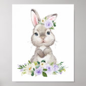 Poster Lapin mignon, Lapin, Fleurs pourpres, Neutre Genre (Devant)