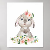 Poster Lapin mignon, Lapin, Fleurs roses, Nourriture pour (Devant)