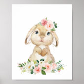 Poster Lapin mignon, Lapin, Fleurs roses, Nourriture pour (Devant)