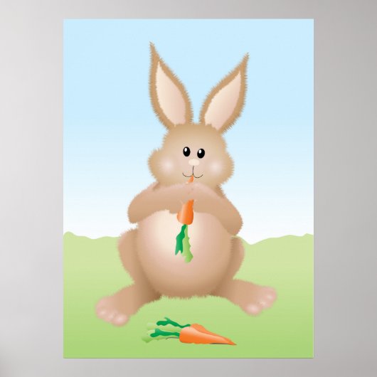 Poster Lapin mignon mangeant une carotte (Devant)