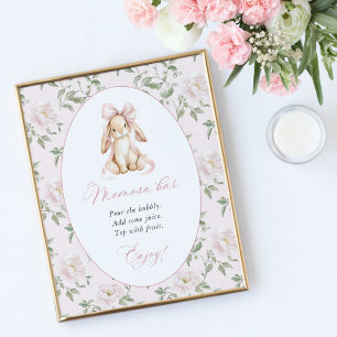 Poster Lapin Mignon, Nœud Rose, Fleurs Roses, Bar Momosa