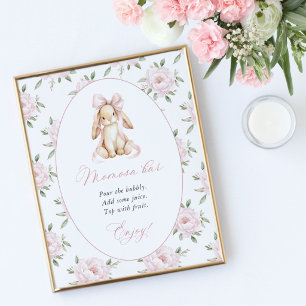 Poster Lapin Mignon, Nœud Rose, Fleurs Roses, Bar Momosa