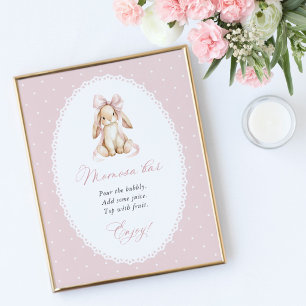 Poster Lapin Mignon, Nœud Rose, Points Roses, Bar Momosa