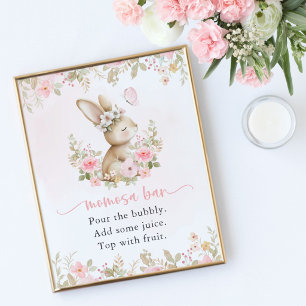 Poster Lapin Mignon, Papillon, Fleurs Roses, Bar Momosa