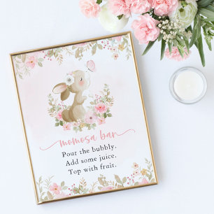 Poster Lapin Mignon, Papillon, Fleurs Roses, Momosa Bar