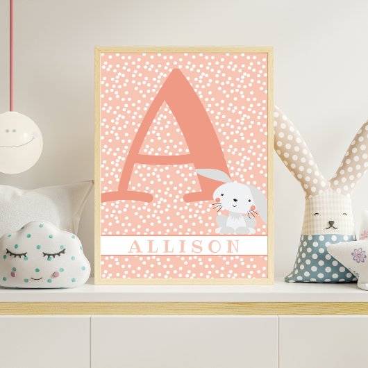 Poster Lapin Mignon & Points Personnalisé pour la Chambre