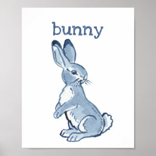 Poster Lapin Mignon Rabblt Aquarelle Bleue Animal Nature