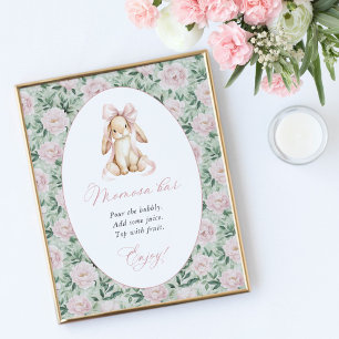 Poster Lapin Mignon, Ruban Rose, Fleurs Roses, Bar Momosa