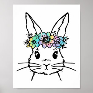 Poster Lapin Mignon Tie-Dye Visage de Lapin Jour de Pâque