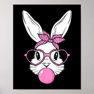 Poster Lapin mignon visage de lapin avec lunettes de cœur
