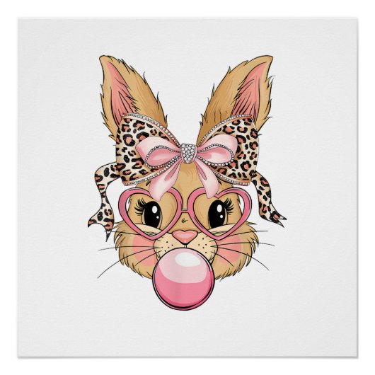 Poster Lapin Mignon Visage de Léopard Lunettes Fille Heur (Devant)