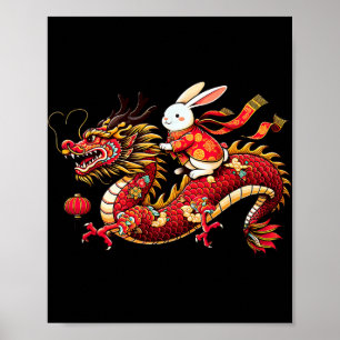 Poster Lapin monte Dragon Chinois Drôle Hommes Femmes Heu